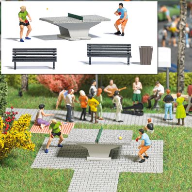 Busch H0 7843 Action Set: Tischtennis mit Figuren Szenenset Diorama 1:87