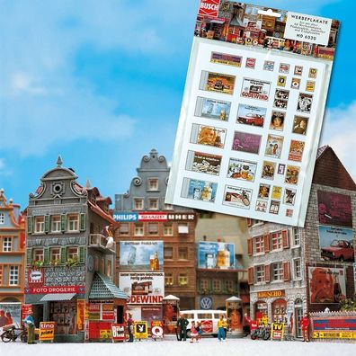 Busch H0 6030 Werbeplakate-Set 60-tlg. Litfass-Säulen Plakattaffeln & Ständer