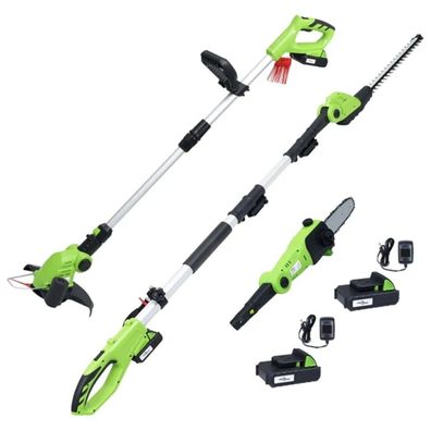 3-in-1 Akku-Gartengeräte-Set-Teleskop-Heckenschere Hochentaster, Rasentrimmer