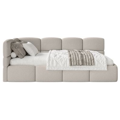 Selsey Cloudy - Jugendbett 90x200, links, Bouclé Greige