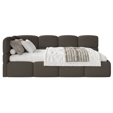 Selsey Cloudy - Jugendbett 90x200, links, Bouclé Braun