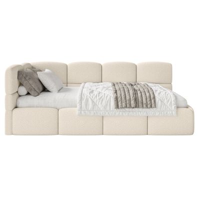 Selsey Cloudy - Jugendbett 90x200, links, Bouclé Hellbeige