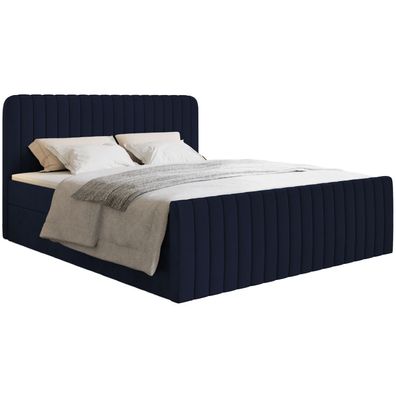 Selsey Saliano - Boxspringbett 160x200 mit Bettkasten, Topper und Samtbezug, Dunkelbl