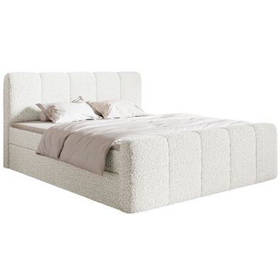 Selsey Cloudy II - Boxspringbett 160x200 cm, mit Bettkästen und Topper, Bouclé Creme