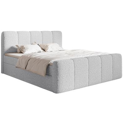 Selsey Cloudy II - Boxspringbett 140x200 cm, mit Bettkästen und Topper, Bouclé Hellgr