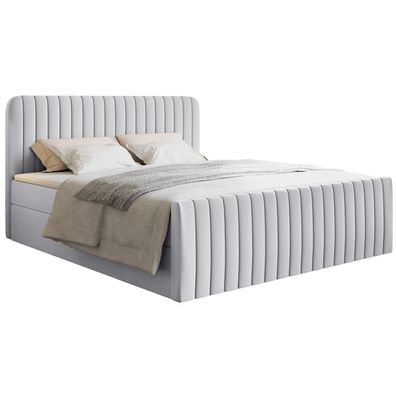 Selsey Saliano - Boxspringbett 140x200 mit Bettkasten, Topper, Chenille, hellgrau