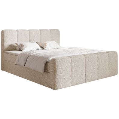 Selsey Cloudy II - Boxspringbett 140x200 cm, mit Bettkästen und Topper, Bouclé Hellbe