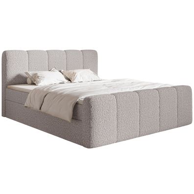 Selsey Cloudy II - Boxspringbett 140x200 cm, mit Bettkästen und Topper, Bouclé Taupe