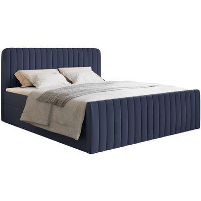 Selsey Saliano - Boxspringbett 140x200 mit Bettkasten, Topper, Chenille, marineblau