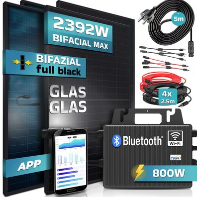 SUNNIVA® Balkonkraftwerk Bifacial 2392W/800W TSUN Wechselrichter Solaranlage