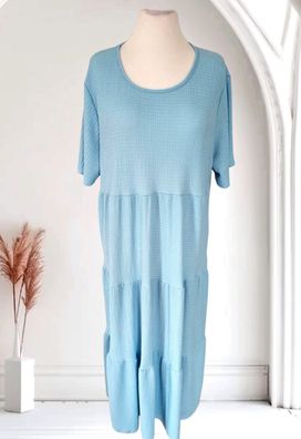 Sommer Maxikleid Kleid kurzarm strukturiert Stufen one size bis Gr. 52 in Hellblau