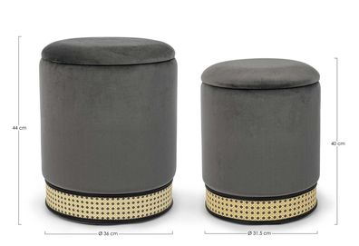 Bizzotto - Pouf Milena 2er-Set mit Samt-Optik, Dunkelgrau