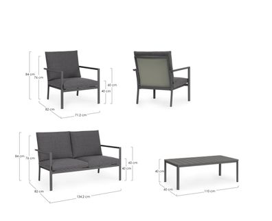 Bizzotto - Garten-Set Konnor 4er Gruppe, Anthrazit
