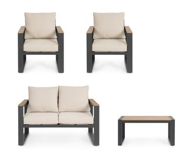 Bizzotto - Garten-Set Leandro 4er Gruppe, Anthrazit / Beige