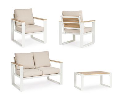 Bizzotto - Garten-Set Leandro 4er Gruppe, Weiß / Beige