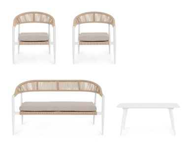 Bizzotto - Garten-Set Jandia 4er Gruppe, Weiß / Beige