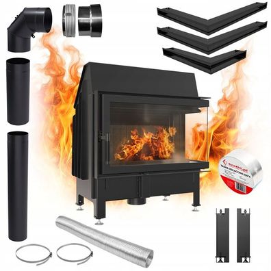 Kamin Lufteinsatz KRATKI ZIBI Rechts 11kW Ø180 Schwarz Rekuperation SET