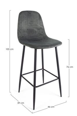 Bizzotto - Barhocker Irelia 2er-Set aus Samt, Dunkelgrau