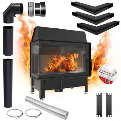 Kamin-Lufteinsatz ZIBI Links KRATKI 11kW Ø180 Schwarz Rekuperation SET