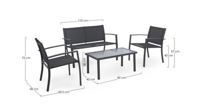 Bizzotto - Gartenlounge Peder 4er-Set, Anthrazit