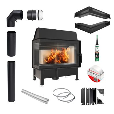 Kamin-Lufteinsatz ZIBI Links KRATKI 11kW Ø180 EKO Rekuperationsset