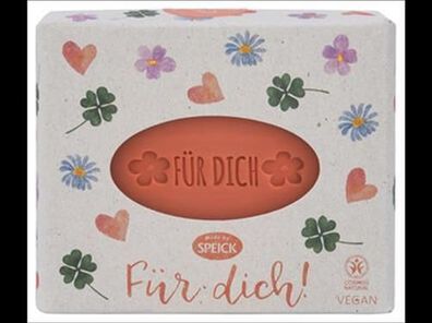 Made by Speick 3x Geschenkseife "Für dich!", Pflanzenölseife Blutorange 120g