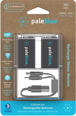 2x Paleblue USB-C Wiederaufladbare 9V-Block Batterie