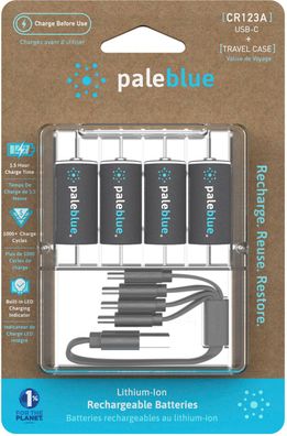 4x Paleblue CR123A USB-C Akku 3V 860mAh – 2,59Wh Li-Ion