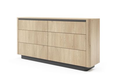 BETTSO breite Holzkommode TAMPA Eiche cremona + schwarz für Wohnzimmer