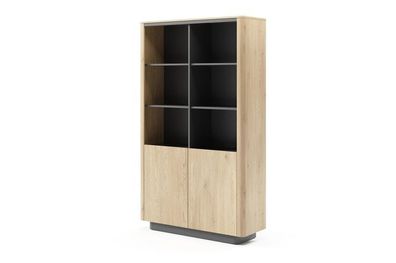 BETTSO Minimalistisches Holzregal TAMPA zweitürig Eiche cremona + schwarz