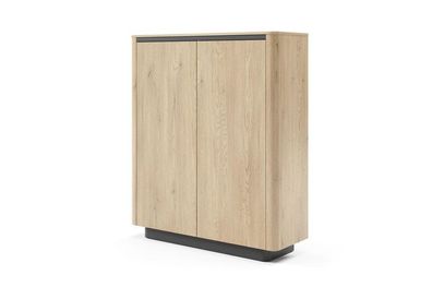 BETTSO Hohe zweitürige Kommode TAMPA Eiche cremona + schwarz für Wohnzimmer