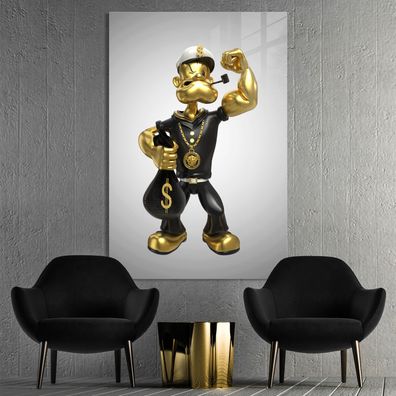 Luxus Goldene Wandbild, Popeye Geld Dollars, Luxusmarke Leinwand, Acrylglas, Poster