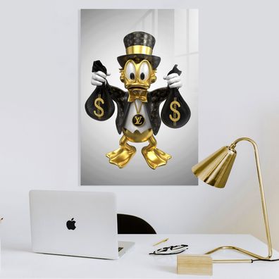 Goldene Wandbild, Dagobert Duck Geld Dollars, Luxusmarke Leinwand, Acrylglas, Poster