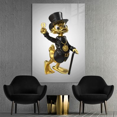 Goldene Wandbild, Dagobert Duck Geld Dollars, Luxusmarke Leinwand, Acrylglas - Poster