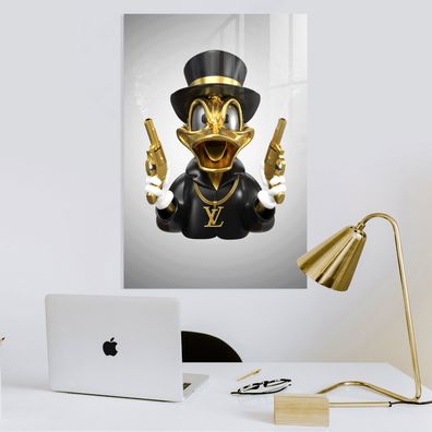Dagobert Duck Wütend mit Waffen, Goldene Wandbild, Leinwand, Acrylglas oder Poster