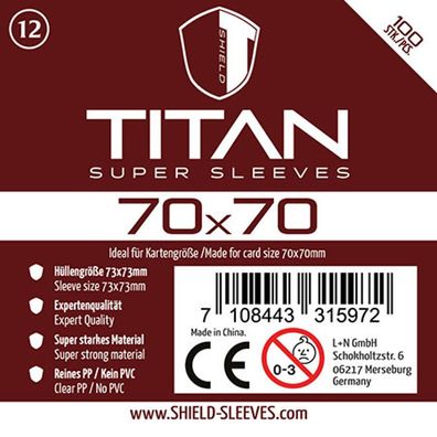 Shield Titan 12 - 100 Super Sleeves für Kartengröße 70 x 70 mm