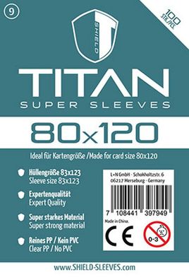Shield Titan 9 - 100 Super Sleeves für Kartengröße 80 x 120 mm