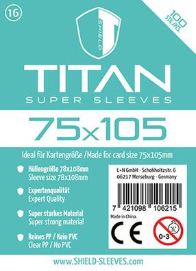 Shield Titan 16 - 100 Super Sleeves für Kartengröße 75 x 105 mm