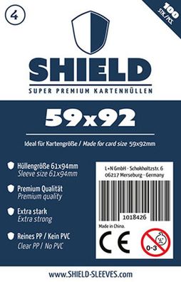 Shield 4 - 100 Super Premium Kartenhüllen für Kartengröße 59 x 92 mm