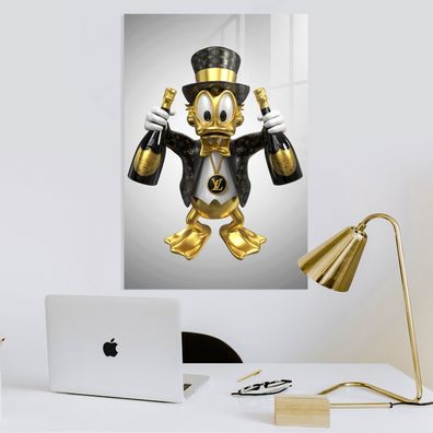 Goldene Wandbild, Dagobert Duck Champagne Luxusmarke Poster, Leinwand, Acrylglas