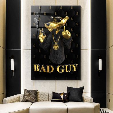 Pink Panther BAD GUY Dollars Goldene Luxusmarke Wandbild, Poster, Leinwand, Acrylglas