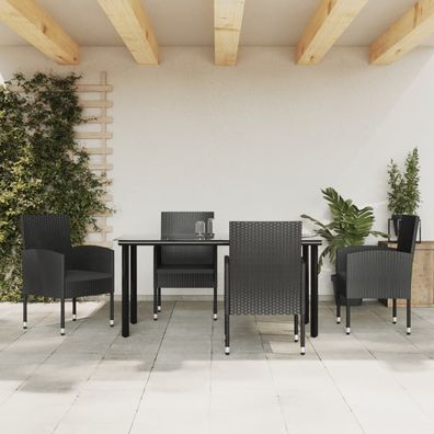 vidaXL 5-tlg. Garten-Essgruppe Schwarz Poly Rattan und Stahl