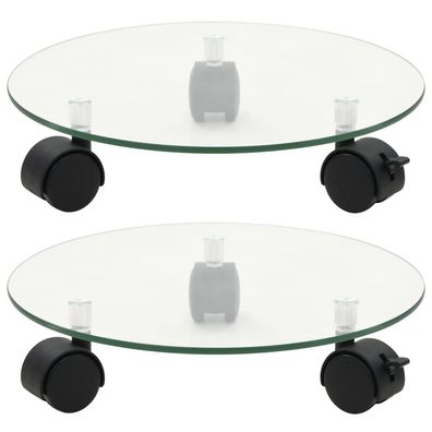 vidaXL Pflanzenständer mit Rollen 2 Stück Hartglas 28 cm Rund