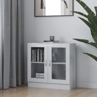 vidaXL Vitrinenschrank Hochglanz-Weiß 82,5x30,5x80 cm Holzwerkstoff