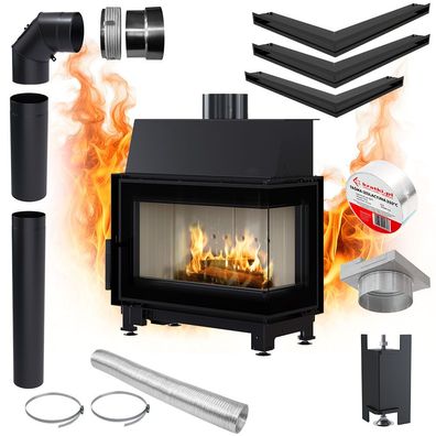 KRATKI SIMPLE Rechter Luftkamin-Einsatz 6kW Eco Rekuperation SET