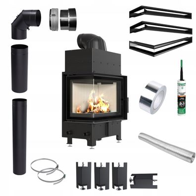 Luftkamineinsatz KRATKI FLOKI S Links 8kW Ø160 Rekuperation Stahl SET