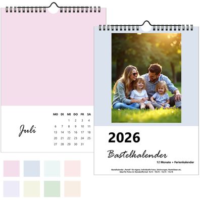 Bastelkalender Pastell 2026 zum selber gestalten A4 für eigene Fotos DIY