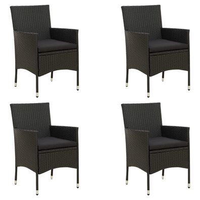 vidaXL Gartenstühle mit Kissen 4 Stk. Poly Rattan Schwarz