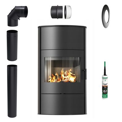 Freistehender Kaminofen KRATKI ROLLO/W 2 10kW für Wohnzimmer Holzofen Set
