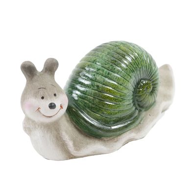 Schnecke Dekofigur Haus Grau Grün Keramik 18cm
